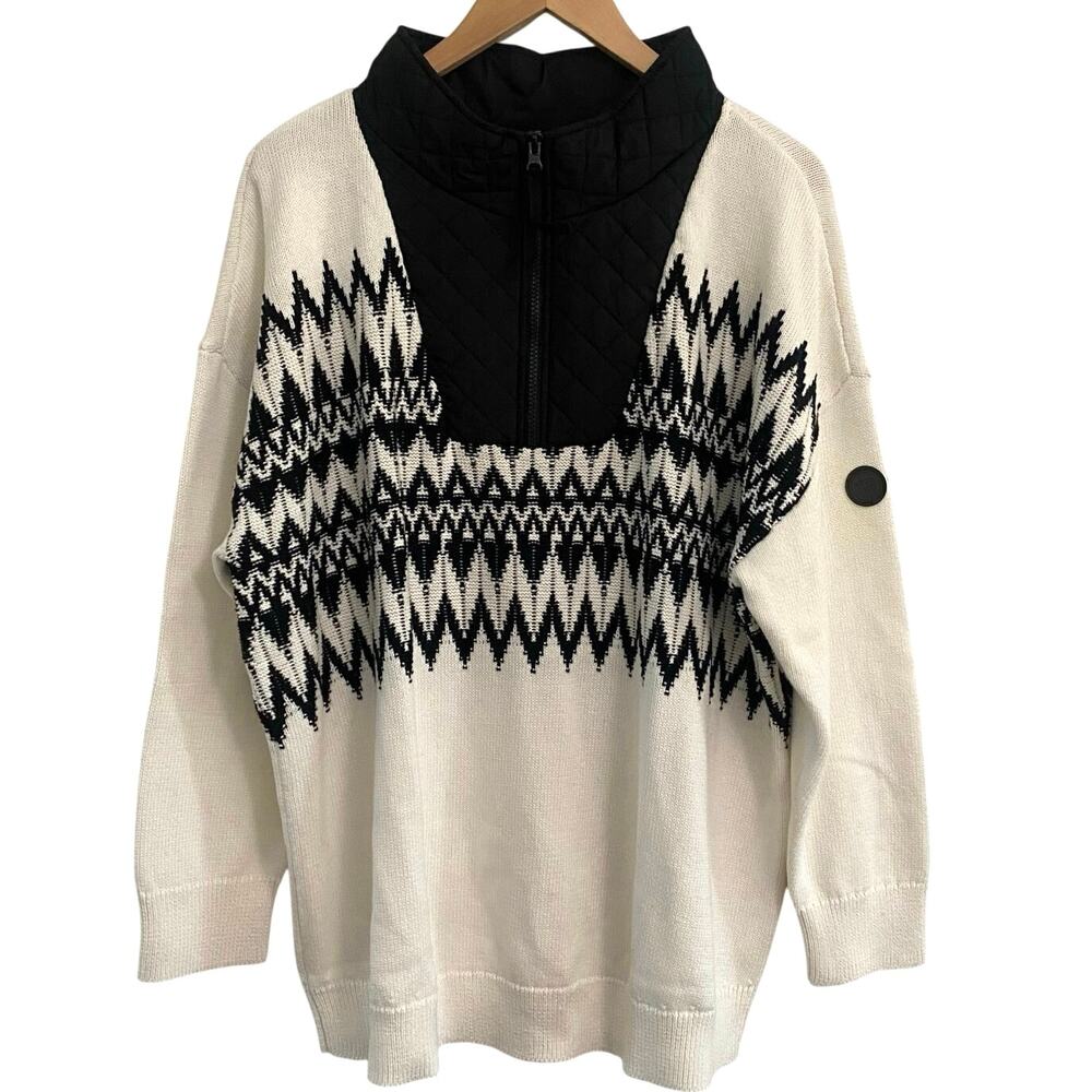 Talbots Chevron Quilted Half Zip Sweater Womens plus Size 2X Winter Holiday wool
